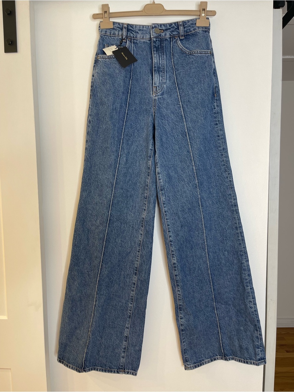 Massimo Dutti Wide-Leg High-Rise Denim Jeans — Medium Blue Size 2 Tall